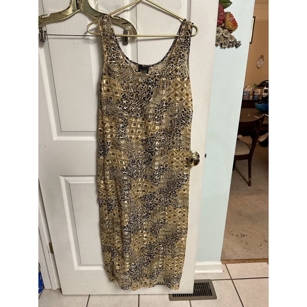 Dotti Sheer Sleeveless Coverup Dress Cheetah Animal 90s Maxi Gold Sexy Med